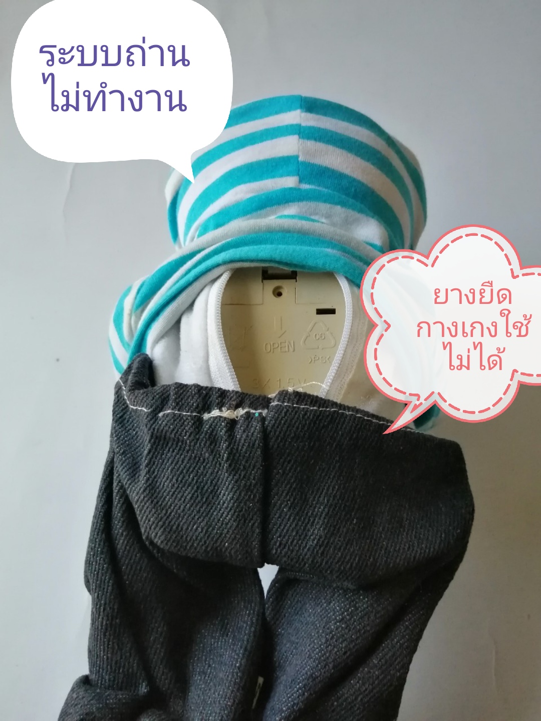 ตุ๊กตาเสือเต้น เสือใส่กางเกงยีนส์ **ยางยืดเอวหมดสภาพ เสื้อยืดมีฮู้ดสีฟ้า(ระบบถ่านเก่าใช้งานไม่ได้ ไม่เต้นแล้ว)สภาพโดยรวมดี เก่าเก็บ
