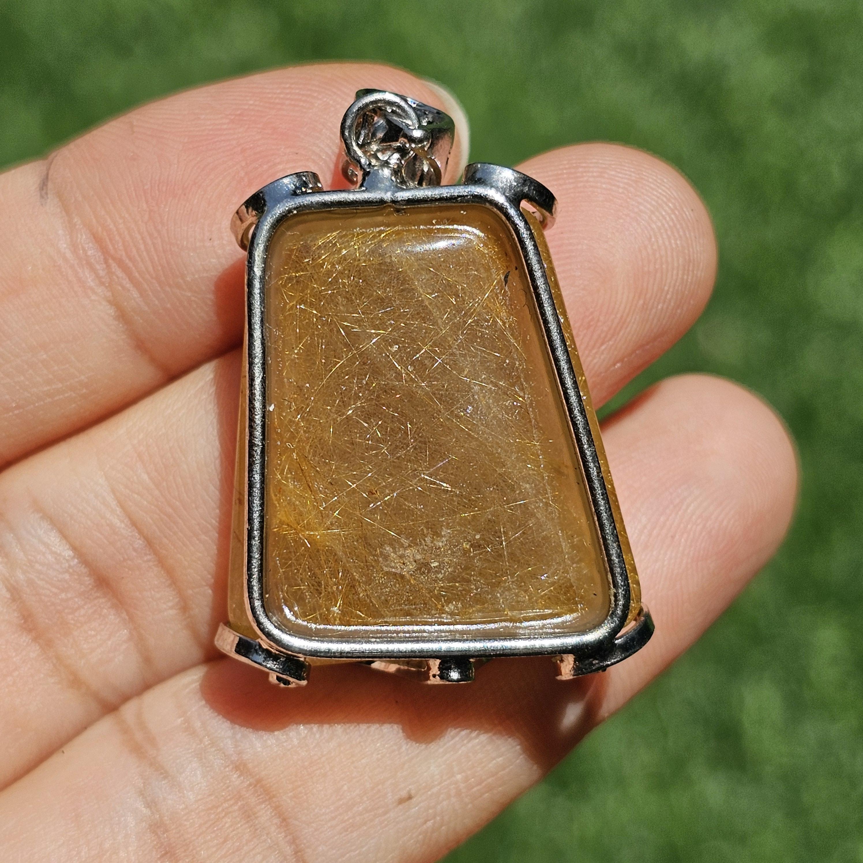 จี้ไหมทอง (Golden Rutilated Quartz) 65.25 กะรัต Cts. พลอยแท้ อัญมณีมงคลประจําวันเกิด เครื่องประดับพลอย
