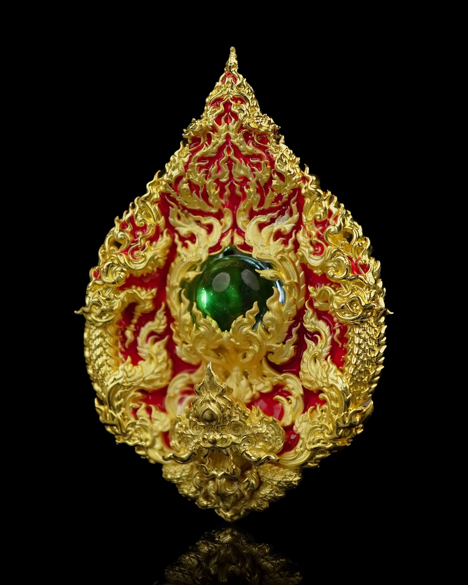 เหรียญมณีนาคราชแก้วบุญฤทธิ์ รหัส8 เนื้อบรอนซ์ชุบทอง ลงยาแดง