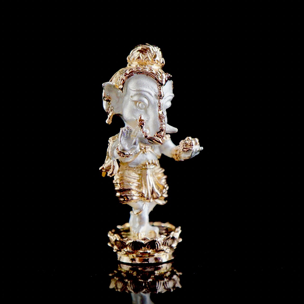 พระพิฆเนศน้อย คเณศนาฏย รหัส 7.1 เนื้อบรอนซ์ชุบ2กษัตริย์ (เงิน+พิงค์โกลด์)