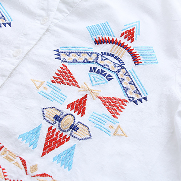 เสื้อเชิ้ตแขนยาว คอวี ปักลายวินเทจ (12210LM)