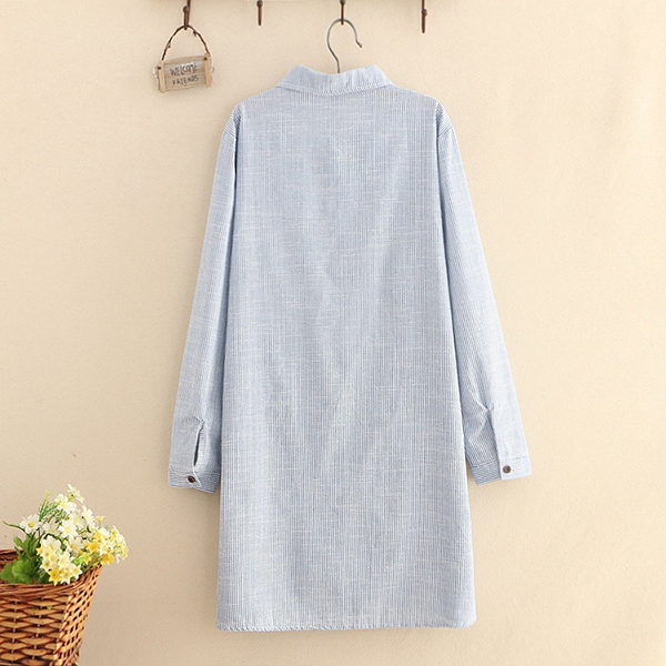 เดรสเชิ้ตแฟชั่นญี่ปุ่น แขนยาว แต่งปักลายแมว (12264LM)