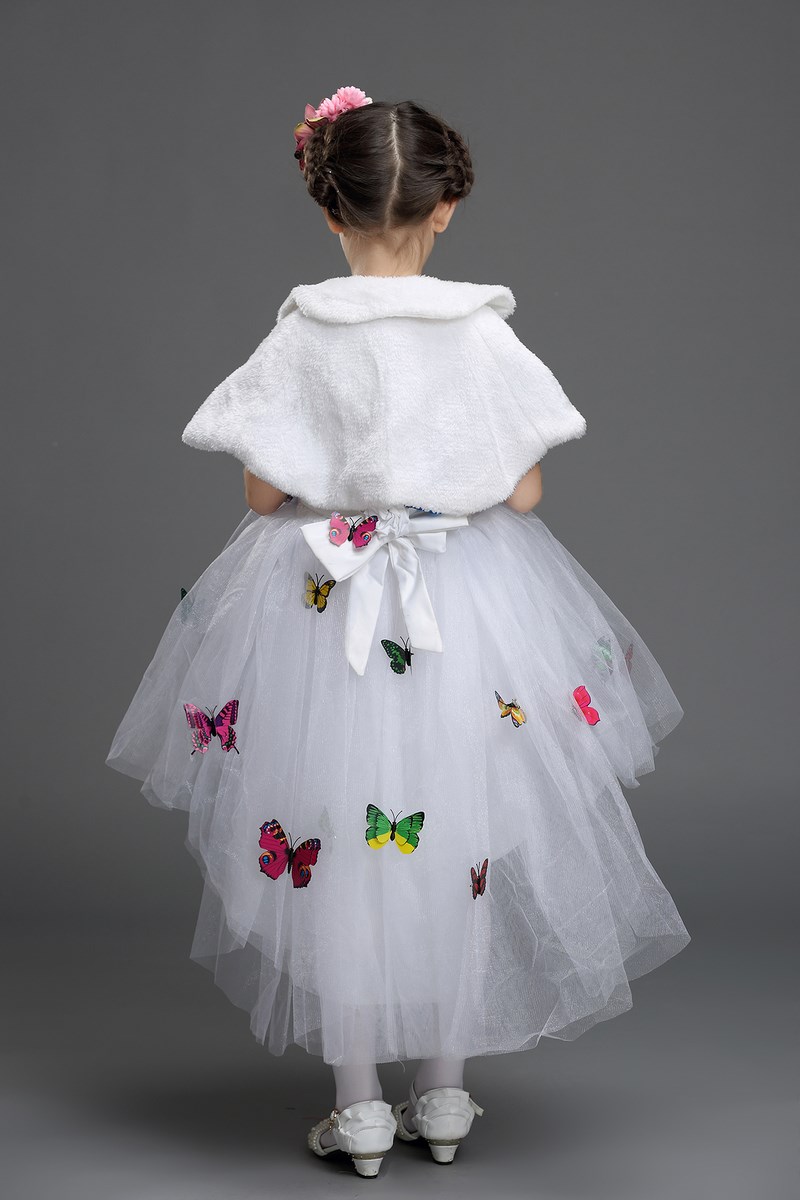 Pre-order ชุดราตรีเด็ก หน้าสั้นหลังยาว แขนกุด ผ้าลูกไม้ กระโปรงตาข่าย แต่งผีเสื้อสามมิติ สวยหวานน่ารักมาๆ