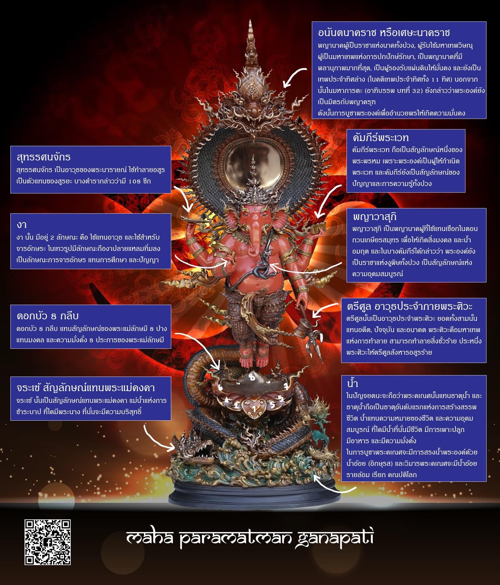 🕉️ พระพิฆเนศ รุ่น มหาปรมาตมันคณปติ เนื้อบรอนซ์นอก Duotone พระคเณศลงสีเซรามิคแดง นาคลงสีเซรามิคเขียว ความสูง 30 ซม.