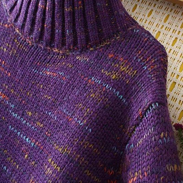 เดรสคอเต่ากันหนาวตัวยาว ไหมพรมวูลหนาถักสลับสี (12029LM)