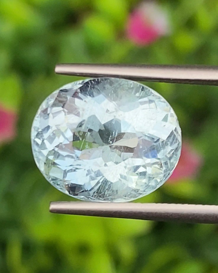 พลอย อความารีน Aquamarine 6.80 กะรัต (Cts.) พลอยแท้ อัญมณีมงคลประจําวันเกิด เครื่องประดับพลอย