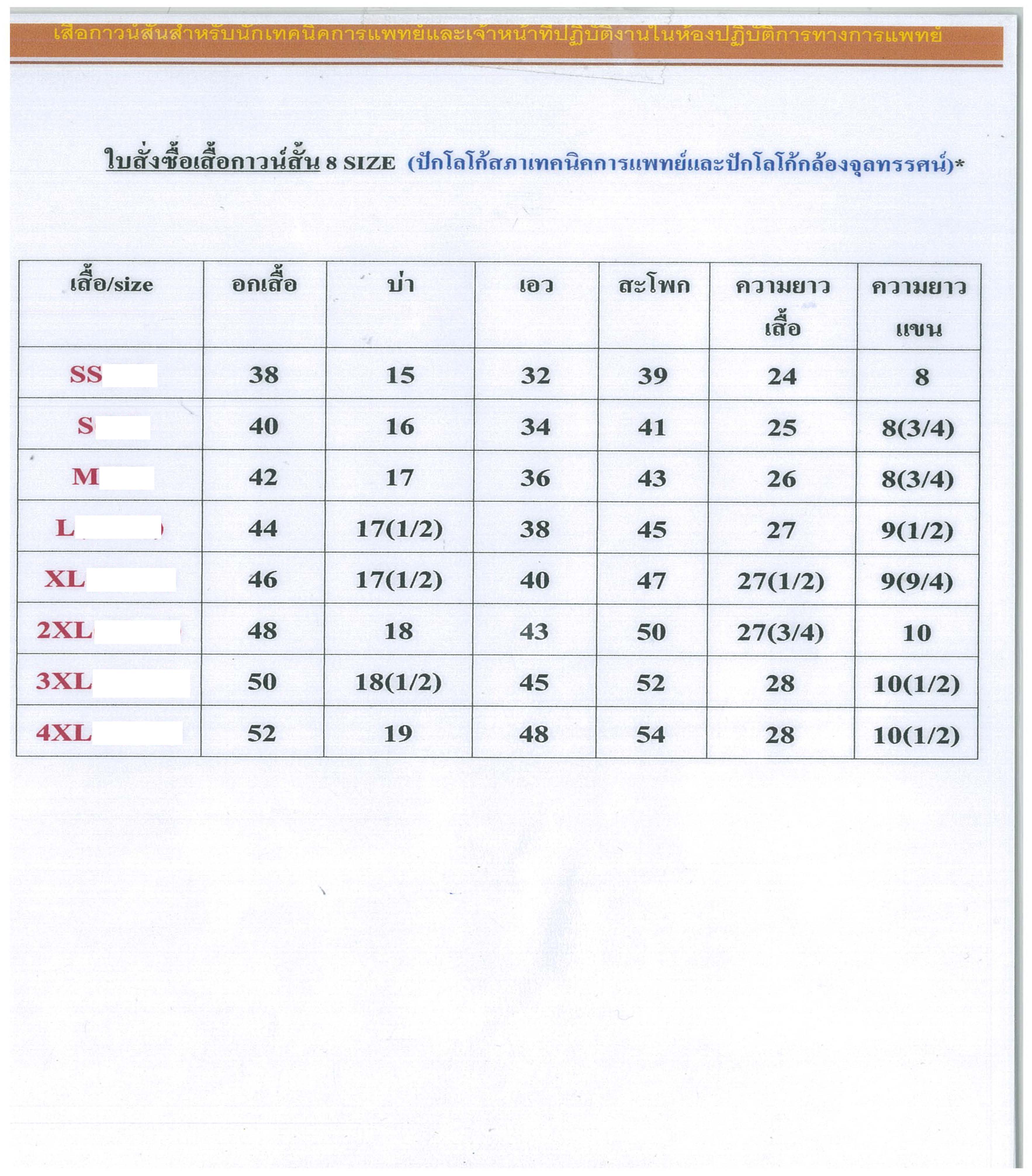 กาวน์สั้นตราสภาเทคนิคการแพทย์ขนาดจะค่อนข้างเข้ารูป ควรสั่งเกินไซส์จริง 1-2 ไซส์