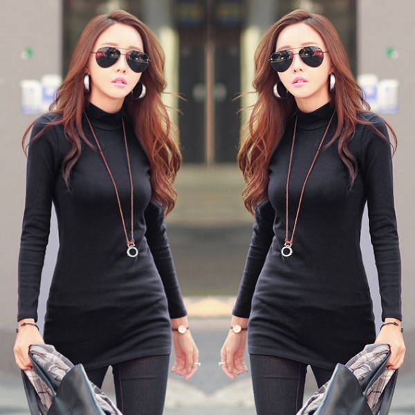 HEATTECH เสื้อคอเต่ากันหนาวตัวยาวสีพื้น (12130X)