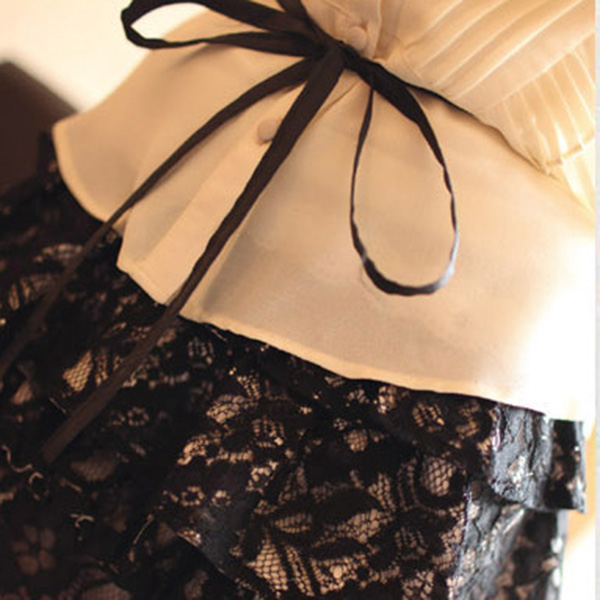 เสื้อแฟชั่น คอจีน ผ้าชิฟฟ่อนแต่งระบายอัดพลีท ChuViVi แท้ (11447CV)