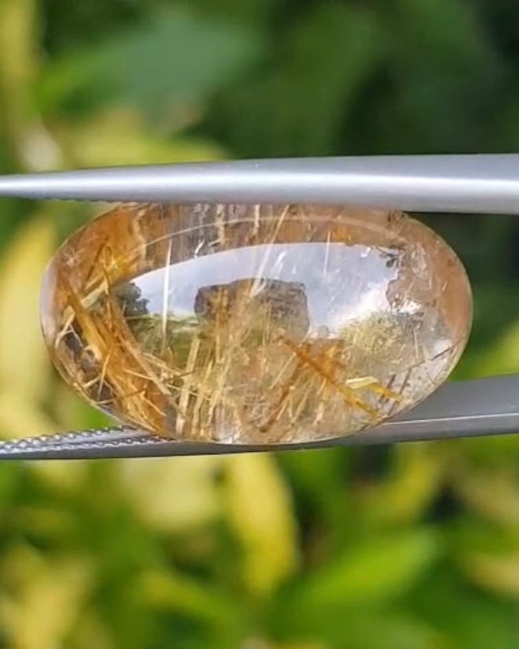 ไหมทอง ควอตซ์ Golden Rutilated Quartz 32.0 กะรัต Cts.พลอยแท้ อัญมณีมงคลประจําวันเกิด เครื่องประดับพลอย