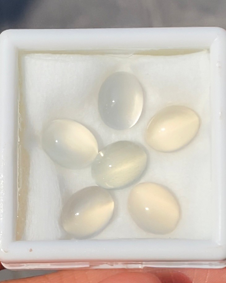 พลอย ตาแมว มูนสโตน Cat eye Moonstone 19.585 กะรัต (Cts.) 6 เม็ด (Pcs.) พลอยแท้ อัญมณีมงคลประจําวันเกิด เครื่องประดับพลอย