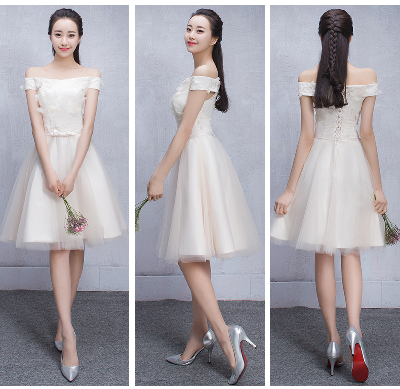 Pre-order ชุดเพื่อนเจ้าสาว สีครีม กระโปรงตาข่าย เชือกผูกหลัง