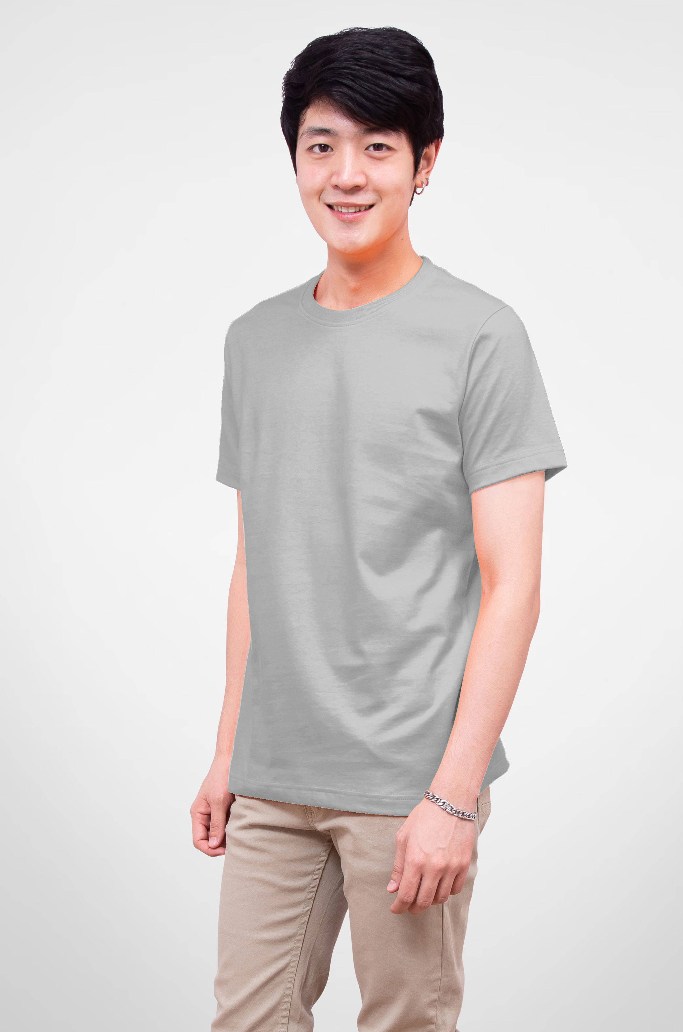 Noproblem Noproblem ยอดขาย No.1 รับประกัน ไม่ย้วย ไม่ยืด ผ้านุ่ม เสื้อยืด สีพื้น เสื้อยืดคอกลม สีเทาอ่อน