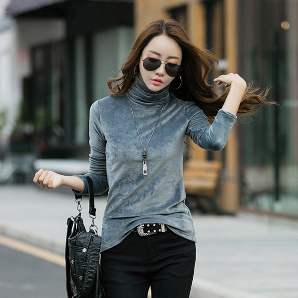 เสื้อกำมะหยี่คอเต่า แขนยาว ผ้าหนานุ่มสองด้าน (12337X)