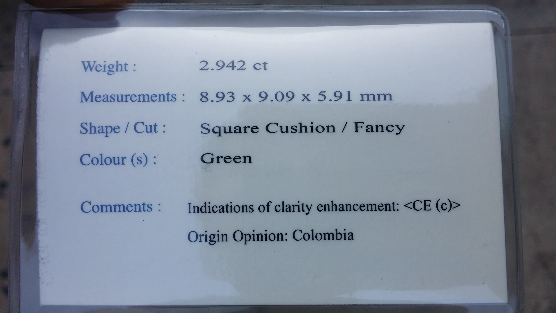 พลอย มรกต โคลัมเบีย Colombian Emerald 2.942 กะรัต (Cts.) พร้อมใบเซอร์ พลอยแท้ อัญมณีมงคลประจําวันเกิด เครื่องประดับพลอย