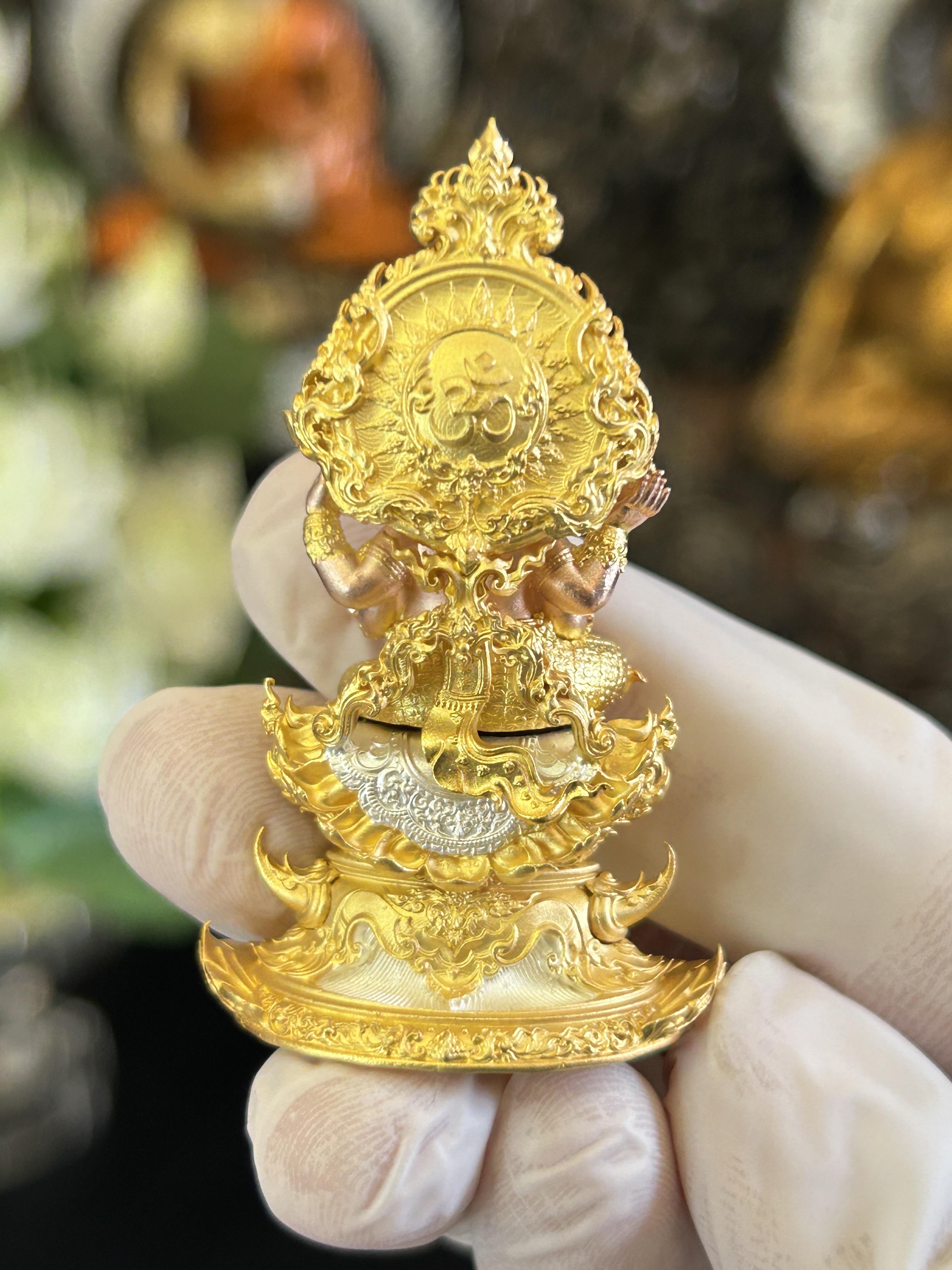 พระพิฆเนศรุ่นสุขสำเร็จนิรันดร์ เนื้อบรอนซ์ชุบสามกษัตริย์