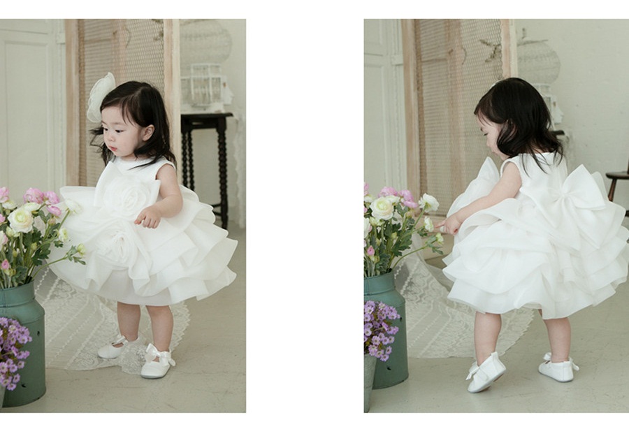 Pre-order ชุดราตรีเด็ก ชุดออกงาน สไตล์เจ้าหญิง สีขาว เรียบหรู น่ารัก กระโปรงเป็นชั้น ๆ