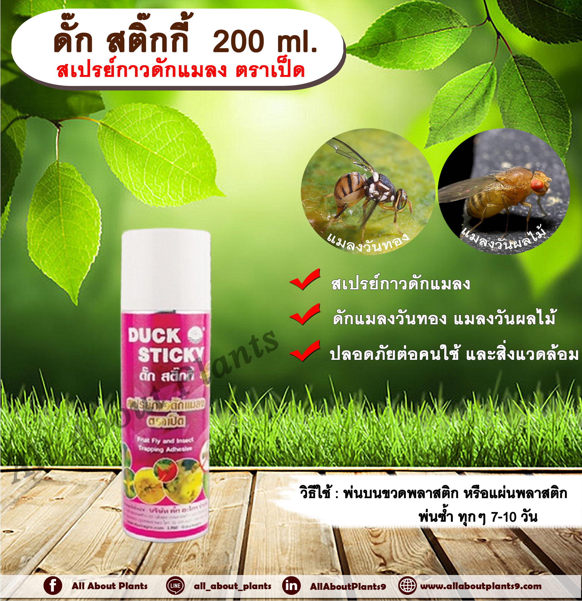 ดั๊ก สติ๊กกี้ 200 ml.. สารกำจัดแมลง สารล่อแมลงวันทอง สเปรย์กาวดักแมลง ดักแมลงวันทอง ดักแมลงวันผลไม้ ขวด