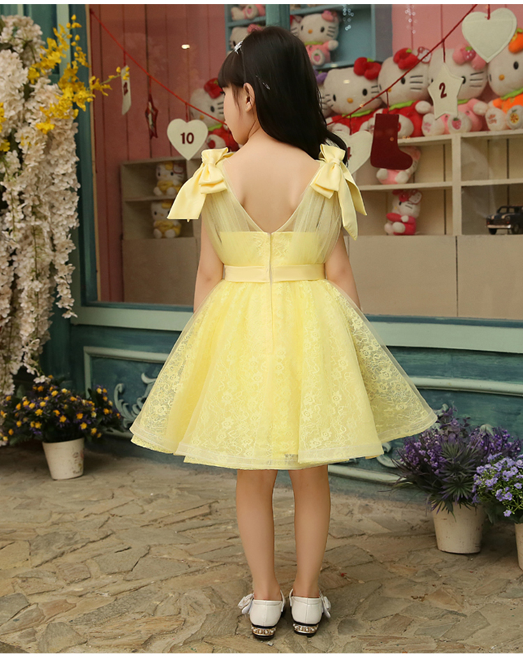 Pre-order ชุดราตรีเด็ก ชุดออกงาน ชุดกระโปรง ผ้าลูกไม้ แต่งโบว์ที่ไหล่ มีซิปหลัง