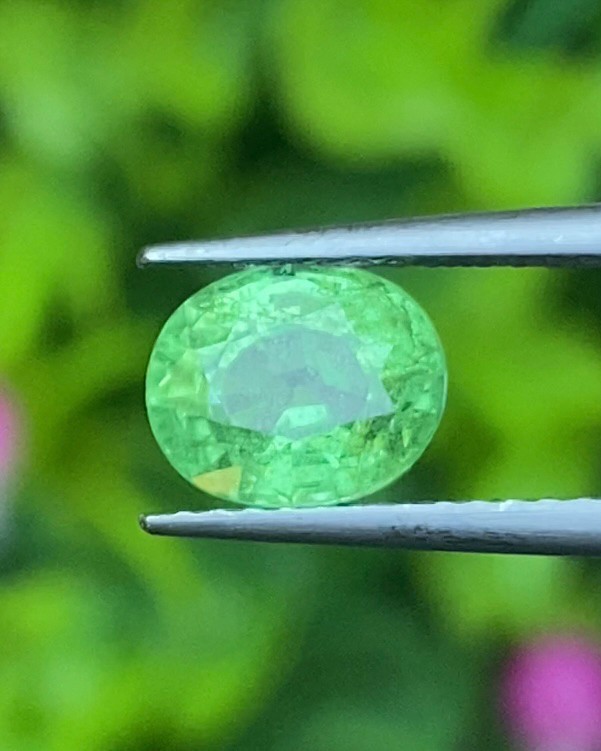พลอย ซาโวไรท์ Tsavorite Garnet 1.39 กะรัต (Cts.) ดิบ Unheated พลอยแท้ อัญมณีมงคลประจําวันเกิด เครื่องประดับพลอย