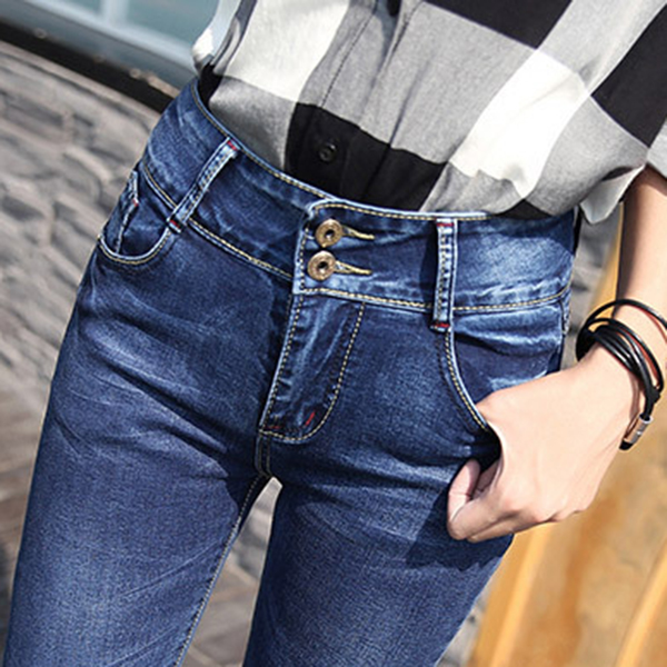 กางเกงยีนส์กันหนาวเอวปกติ ทรงสลิม ซับกำมะหยี่ใส่ติดลบได้ (11716X)