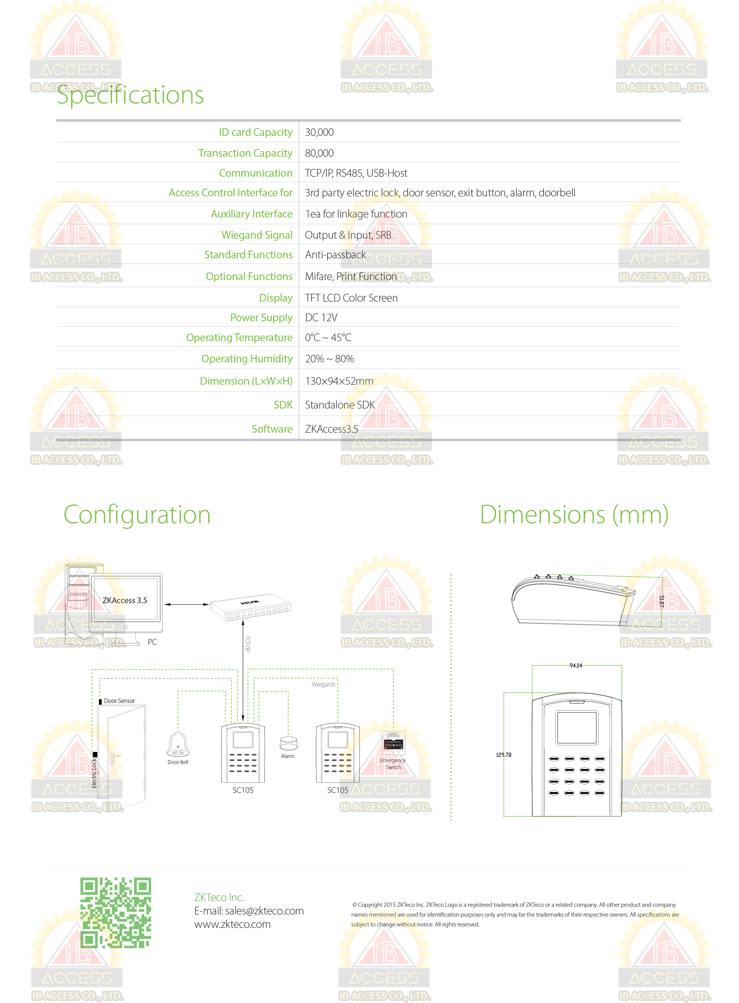 เครื่องทาบบัตร ยี่ห้อ ZKTeco รุ่น SC105 รองรับระบบ Access Control