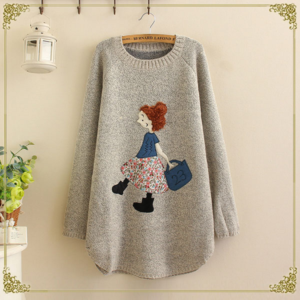 เสื้อไหมพรมตัวยาว ปักลายเด็กน้อยสไตล์วินเทจ (12061LM)