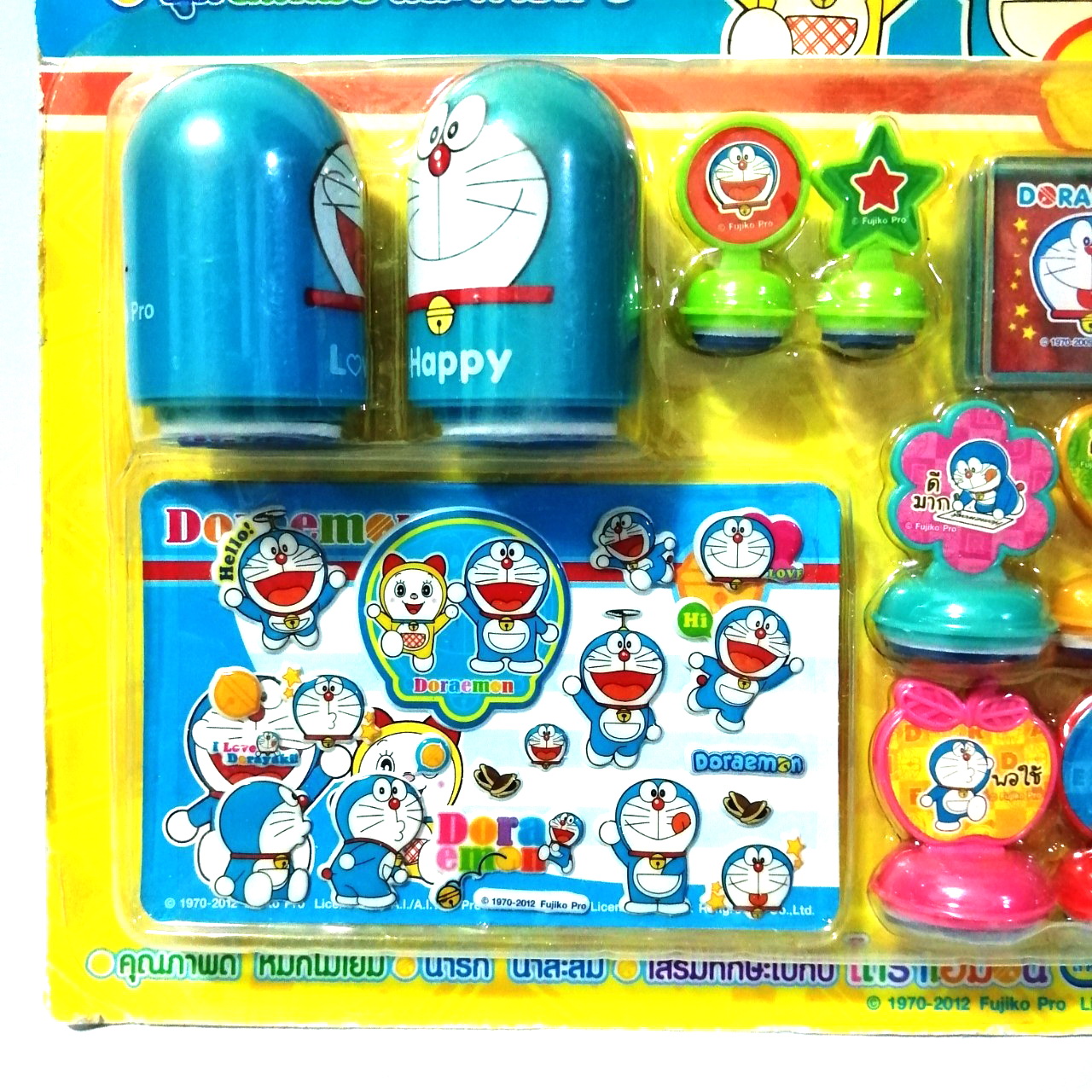 ของสะสมโดราเอม่อน**แพ็คเกจมีตำหนิ Stamper&Card set ชุดสแตมป์และการ์ด โดราเอม่อน โดเรม่อน ***ของแท้ - ตราแสตมป์ มีลาย Love You , Happy,ดีมาก,พอใช้,ดี,ปรับปรุง และมีสแตมป์ดาวและหัวโดราเอม่อน และสติ๊กเกอร์ ตามภาพ