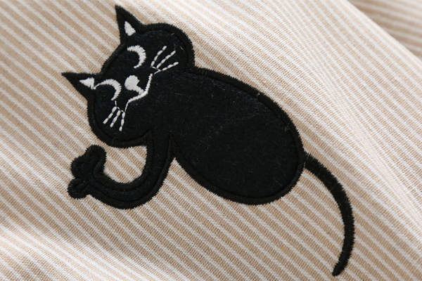 เดรสเชิ้ตแขนยาว เอวผูกจั๊ม แต่งปักแมวสไตล์วินเทจ (12315LM)