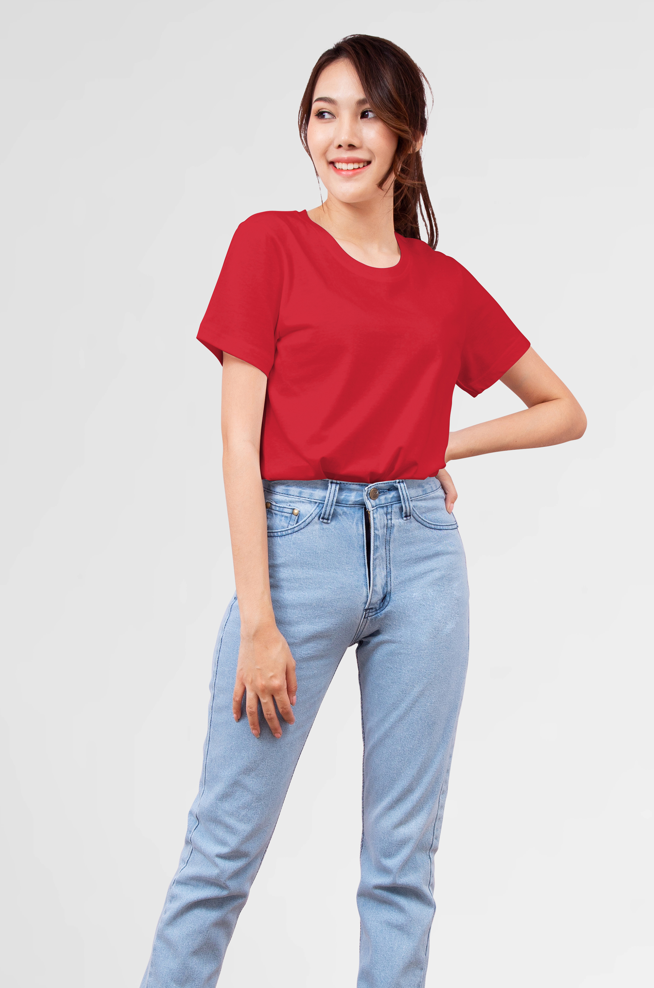 Noproblem Noproblem ยอดขาย No.1 รับประกัน ไม่ย้วย ไม่ยืด ผ้านุ่ม เสื้อยืด สีพื้น เสื้อยืดคอกลม สีแดง