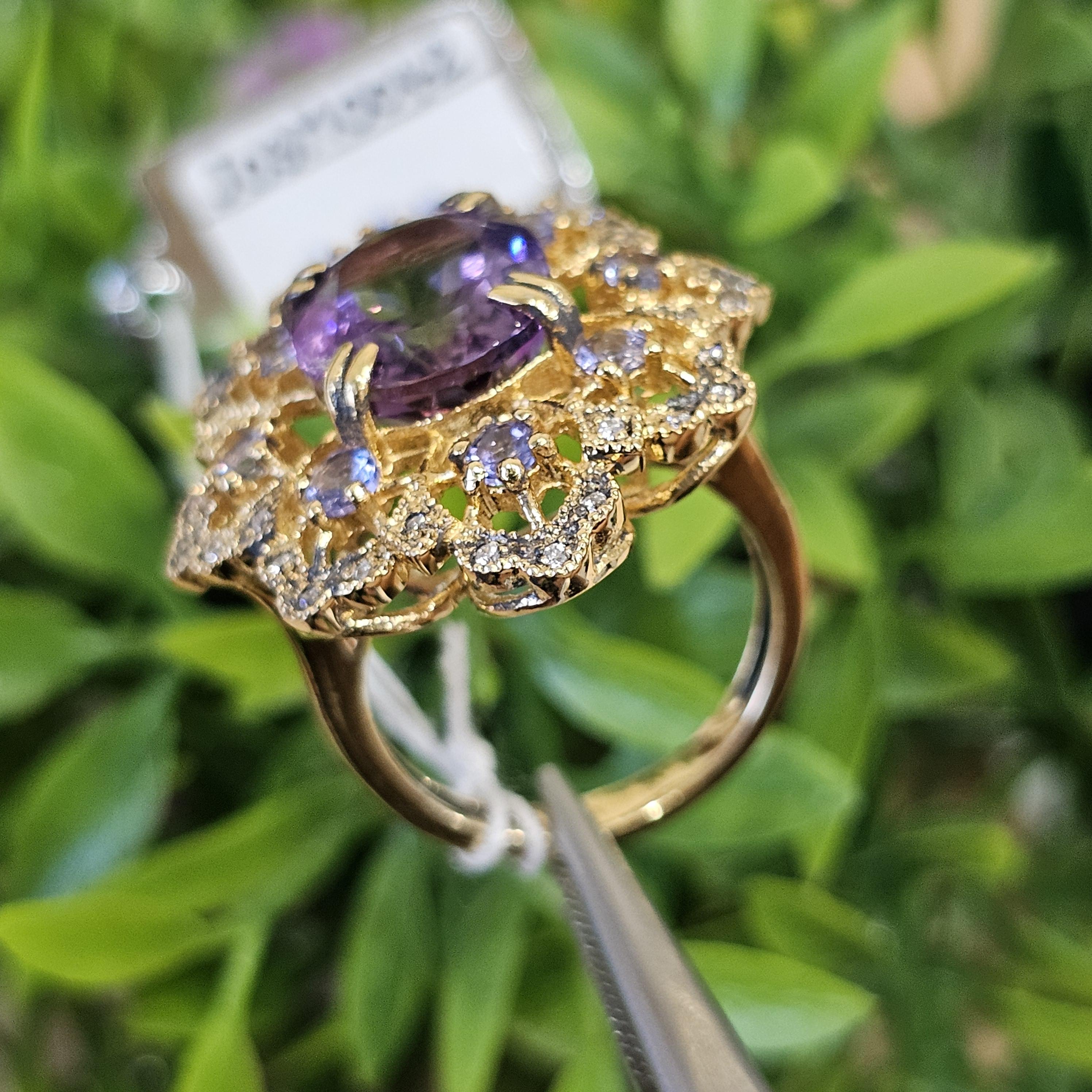 แหวนอเมทิส ตัวเรือนเงิน 57 ตัวเรือนเงินชุบทอง