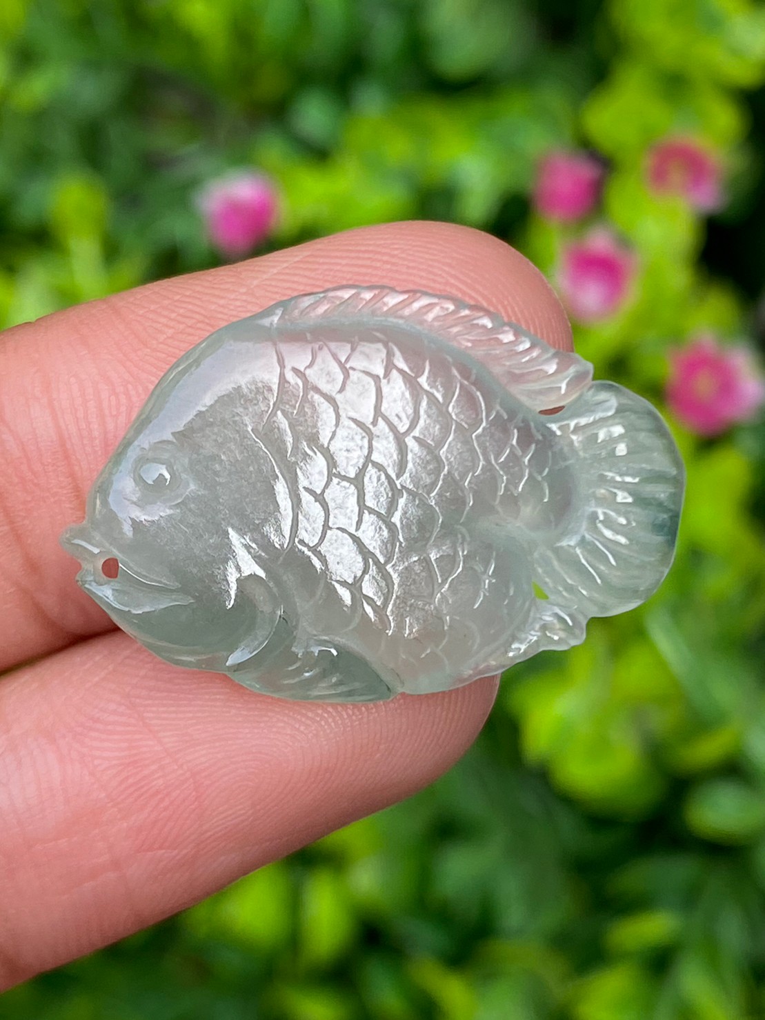 หยกแกะสลัก รูปปลา หยก พม่า แท้ (Burmese jadeite)