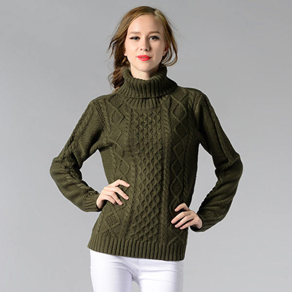 เสื้อสเวตเตอร์คอพับ ไหมพรมหนานุ่มถักลายนูน (12279B)