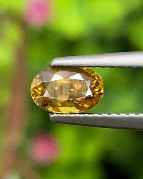 พลอย บุษราคัม yellow sapphire 1.00 กะรัต (Cts.) ดิบ (Unheated) พร้อมใบเซอร์ พลอยแท้ อัญมณีมงคลประจําวันเกิด เครื่องประดับพลอย
