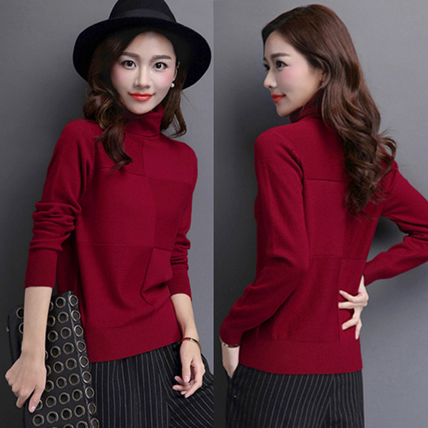 เสื้อสเวตเตอร์คอเต่า เสื้อไหมพรมวูลหนานุ่ม แขนยาว (12084B)