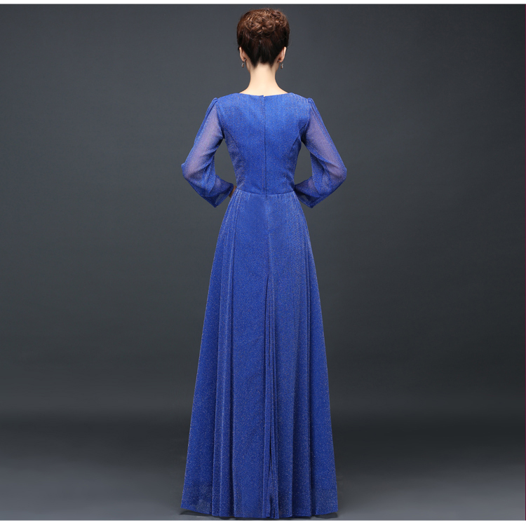 Pro-order ชุดราตรียาว แขนยาว คอวีลึก ผ้าไหมชีฟอง แบบเก๋ ซิปหลัง ไซส์ใหญ่ XS-4XL