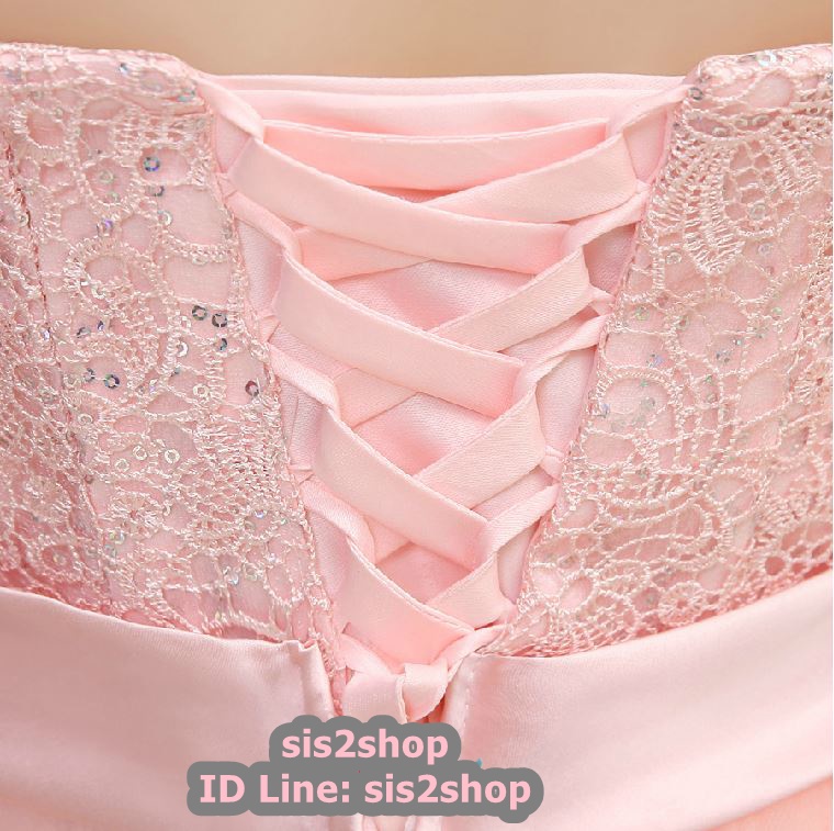 พร้อมส่ง ชุดราตรีสั้น เกาะอก สีโอรส กระโปรงตาข่ายสวย สายผูกด้านหลัง **เหลือเฉพาะไซส์ XL **