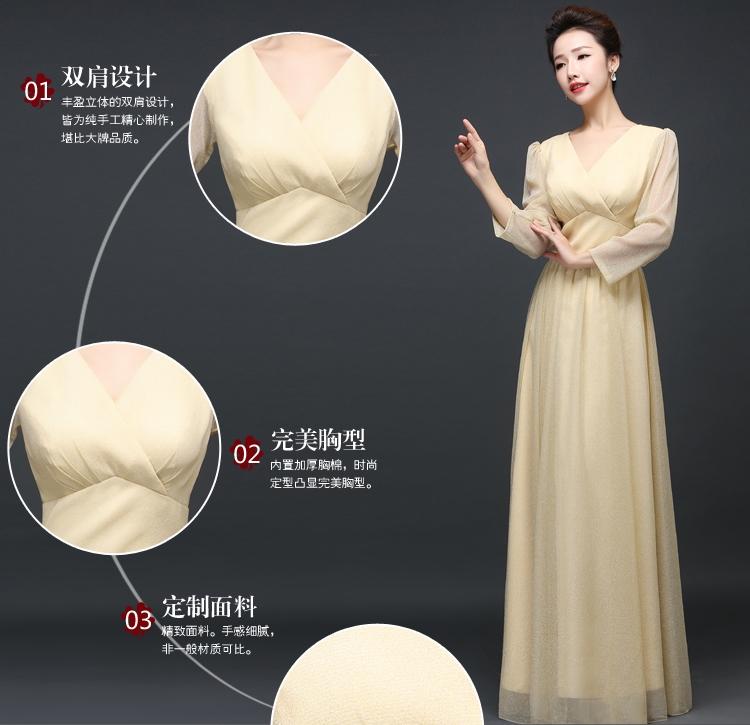 Pro-order ชุดราตรียาว แขนยาว คอวีลึก ผ้าไหมชีฟอง แบบเก๋ ซิปหลัง ไซส์ใหญ่ XS-4XL