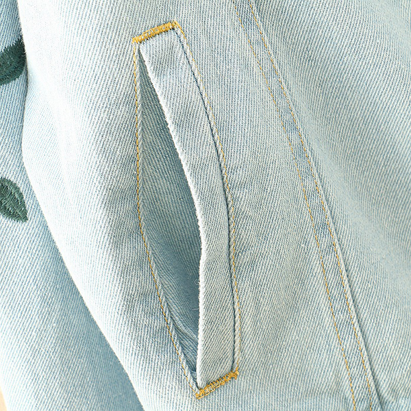 เสื้อแจ็คเก็ตยีนส์ตัวสั้น แขนยาว ปักลายดอกไม้วินเทจ (12108LM)