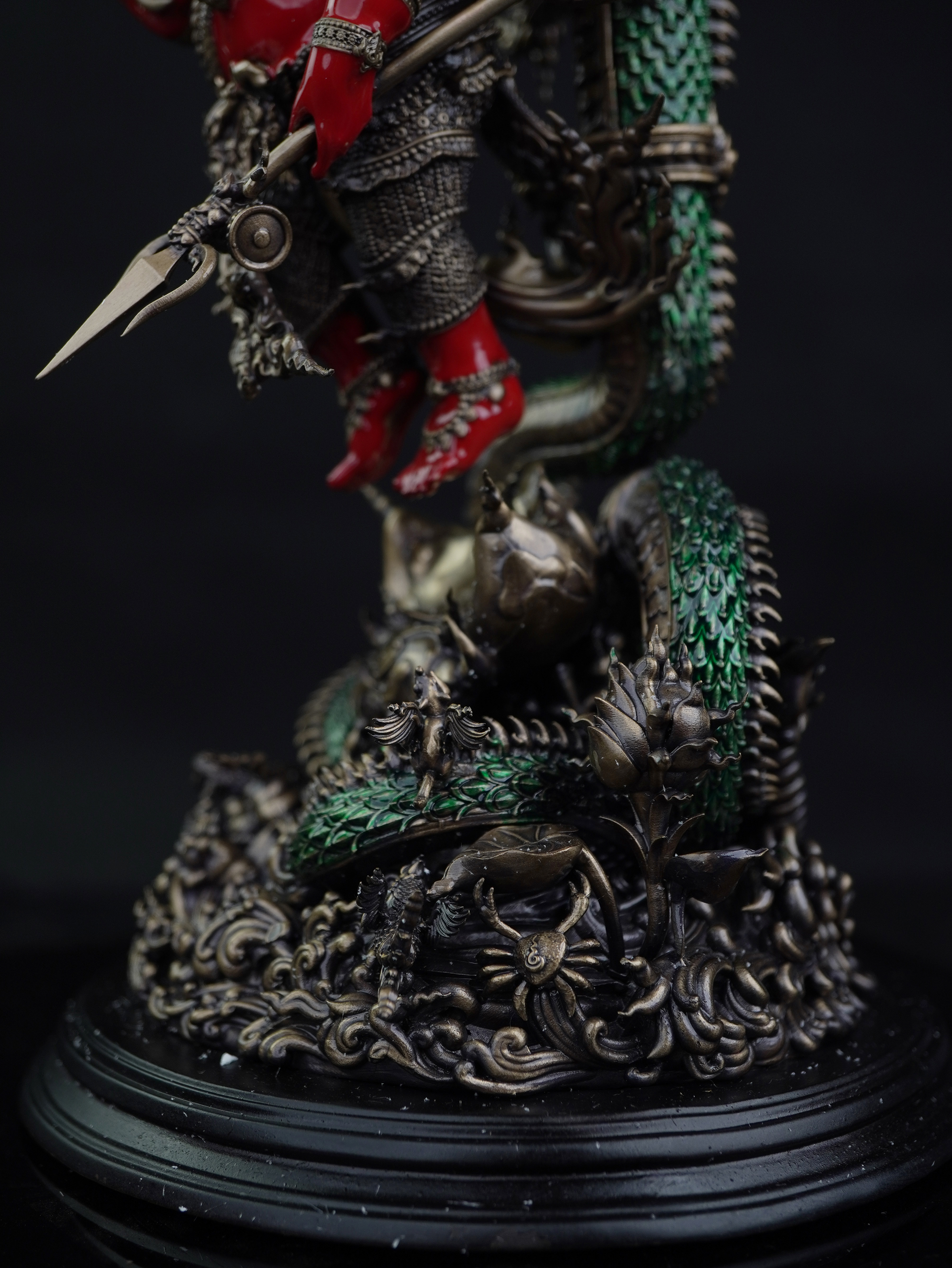 🕉️ พระพิฆเนศ รุ่น มหาปรมาตมันคณปติ เนื้อบรอนซ์นอก Duotone พระคเณศลงสีเซรามิคแดง นาคลงสีเซรามิคเขียว ความสูง 30 ซม.