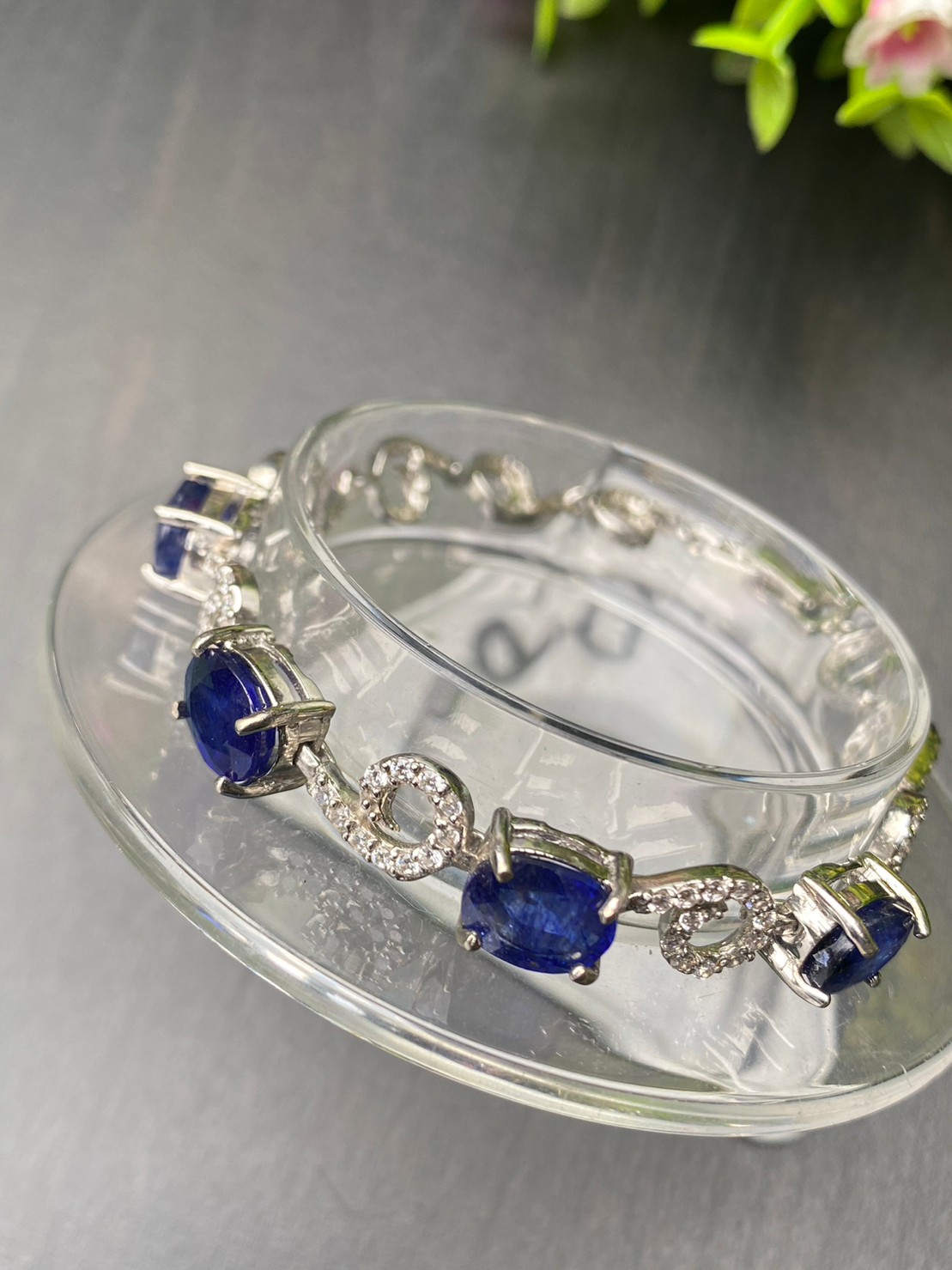 สร้อยข้อมือ พลอยแท้ ไพลิน Blue Sapphire Bracelet 12 กะรัต 4 เม็ด พลอยแท้ อัญมณีมงคลประจําวันเกิด เครื่องประดับพลอย