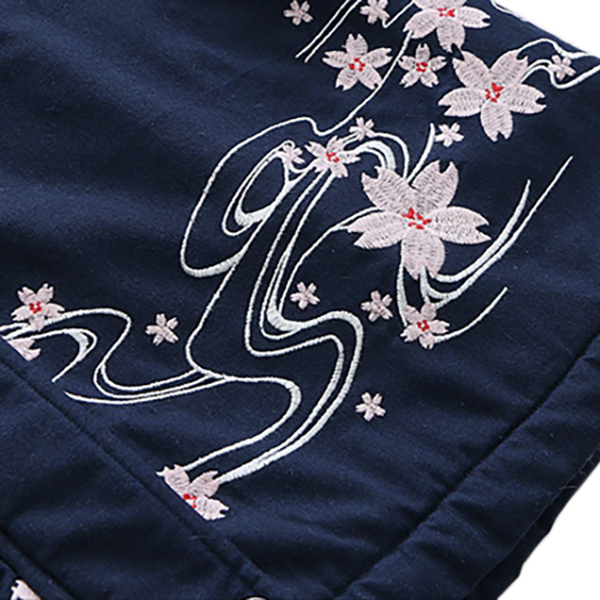 เสื้อโค้ทกันหนาวแฟชั่นญี่ปุ่น ฮู้ดแต่งเฟอร์ ปักลายสไตล์วินเทจ (12206LM)