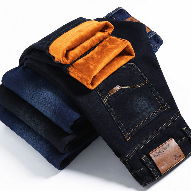 กางเกงยีนส์กันหนาวผู้ชาย ทรงขากระบอก ซับขนหนานุ่ม (10178MM)