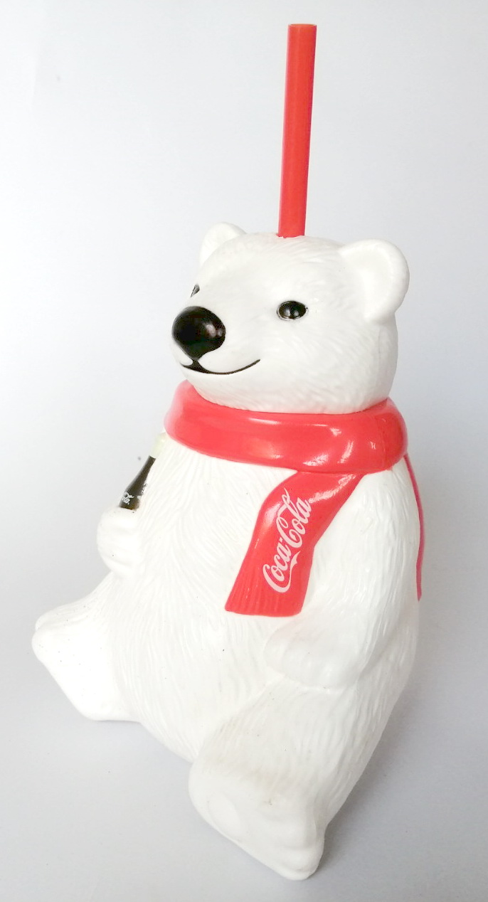 แก้วน้้ำ coca cola โคคา โคล่า โค้ก ของ SF มาสคอต หมีขาว ขนาดความสูง 1ฟุตรวมหลอด สามารถถอดส่วนหัวเติมน้ำได้ สภาพดีเก่าเก็บ สภาพงานสะสม