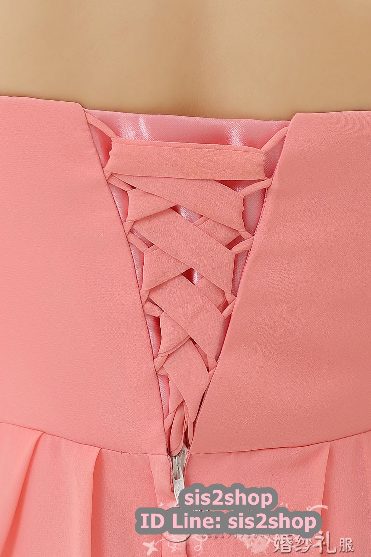 พร้อมส่ง ชุดราตรียาว ไหล่เดียว สีโอโรส ผ้าชีฟอง แต่งเลื่อม+มุก ช่วงเนินอกและเอว