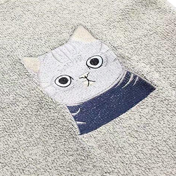 เสื้อไหมพรมวูลหนานุ่มตัวยาว ปักลายแมวสไตล์วินเทจ (12346LM)