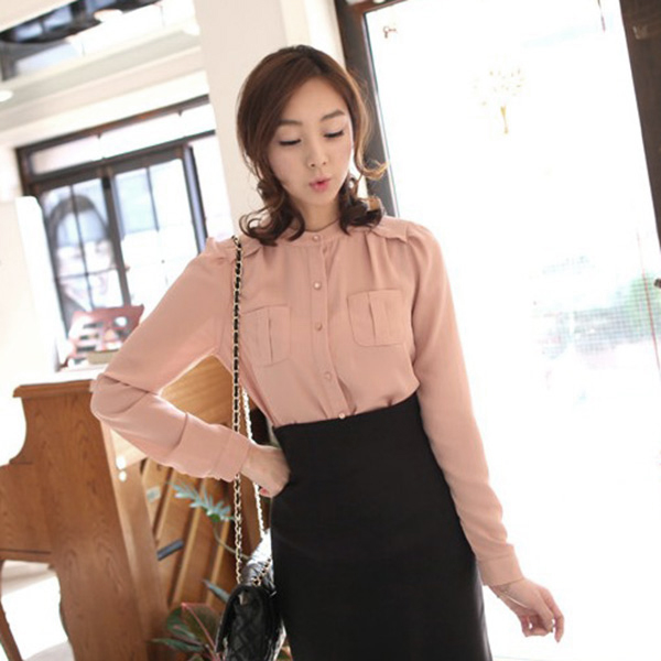 เสื้อเชิ้ตแฟชั่น ผ้าไหมเทียมแต่งกระเป๋าคู่ ChuViVi แท้ (11446CV)