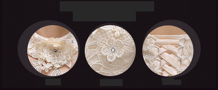 Pre-order ชุดราตรีสั้น เกาะอก ลูกไม้ หน้าสั้นหลังยาว พร้อมสร้อยคอลูกไม้ ถอดแยกได้ กระโปรงตาข่าย