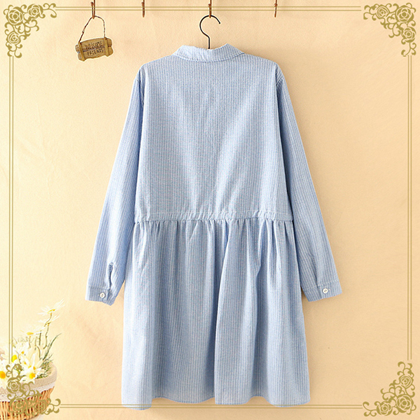 เดรสเชิ้ตแขนยาว เอวผูกจั๊ม ปักลายกระต่ายน่ารัก (12288LM)