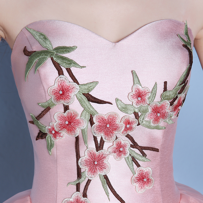 Pro-orderชุดแฟนซีชุดราตรีสั้นเกาะอกปักรูปดอกไม้กระโปรงพองสวยน่ารักมาก